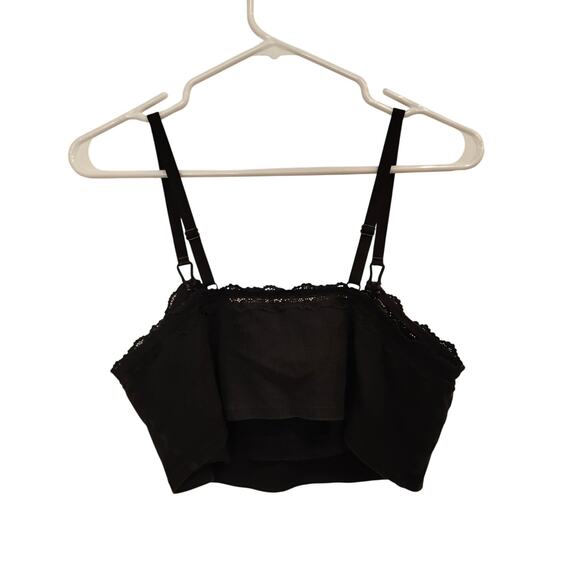 Aerie True Black Stretch Unpadded Pointelle Lace Trim Longline Bralette Large - Picture 3 of 8